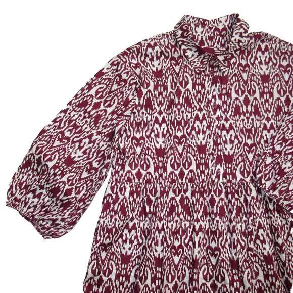 NWT Anthropologie Maeve The Bettina in Wine Bordeaux Ikat Tiered Shirt Dress L - Picture 10 of 12